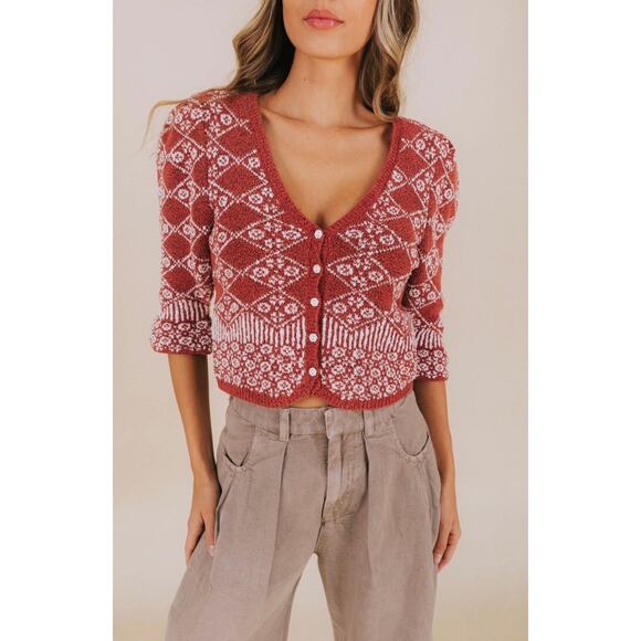 Free People Geo Floral Cardigan, Large - Picture 2 of 7